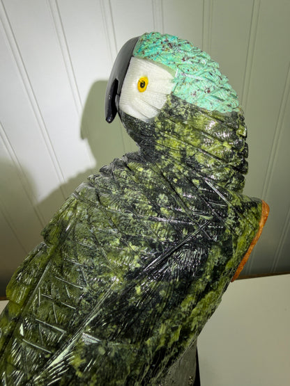 Hand Carved Crystal Parrot From Peru. Extra Large High Quality Display Crystal. Hand Crafted By Local Artisans