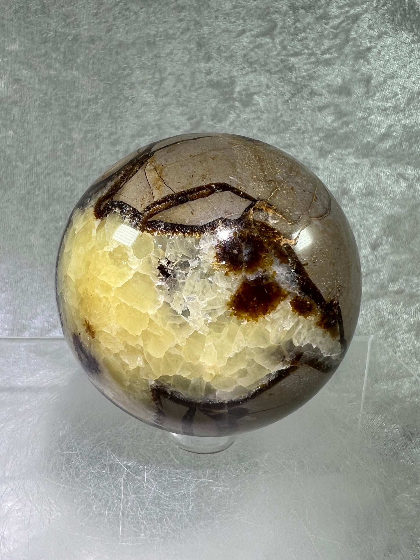 Septarian Crystal Sphere. 65mm. Amazing Dragons Egg Display Crystal. Extraordinary Mineral From Madagascar.