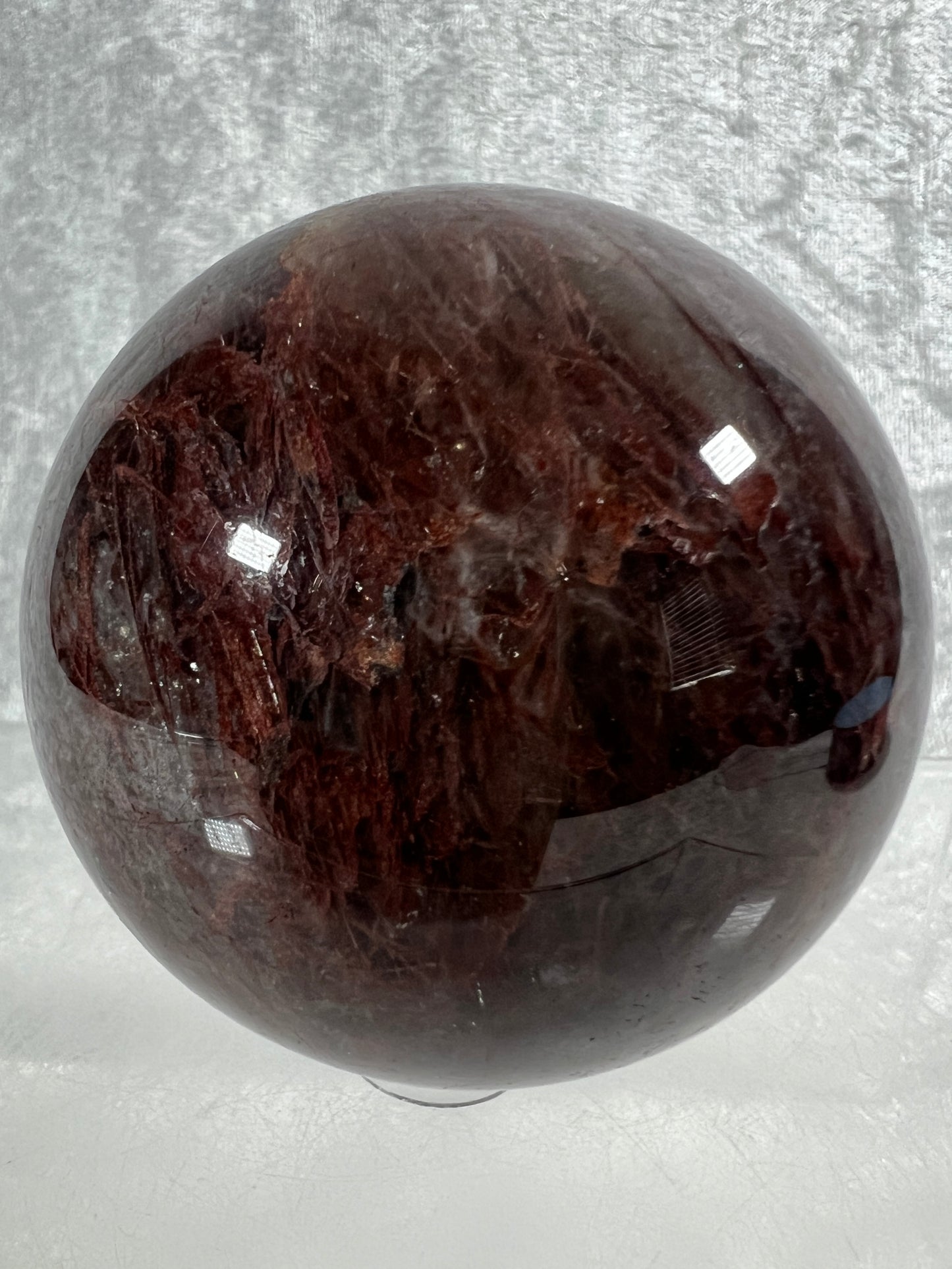 Tourmalinated Quartz Sphere. 66mm. Gorgeous Red Tourmaline Inclusions. Unique And Rare Display Sphere.