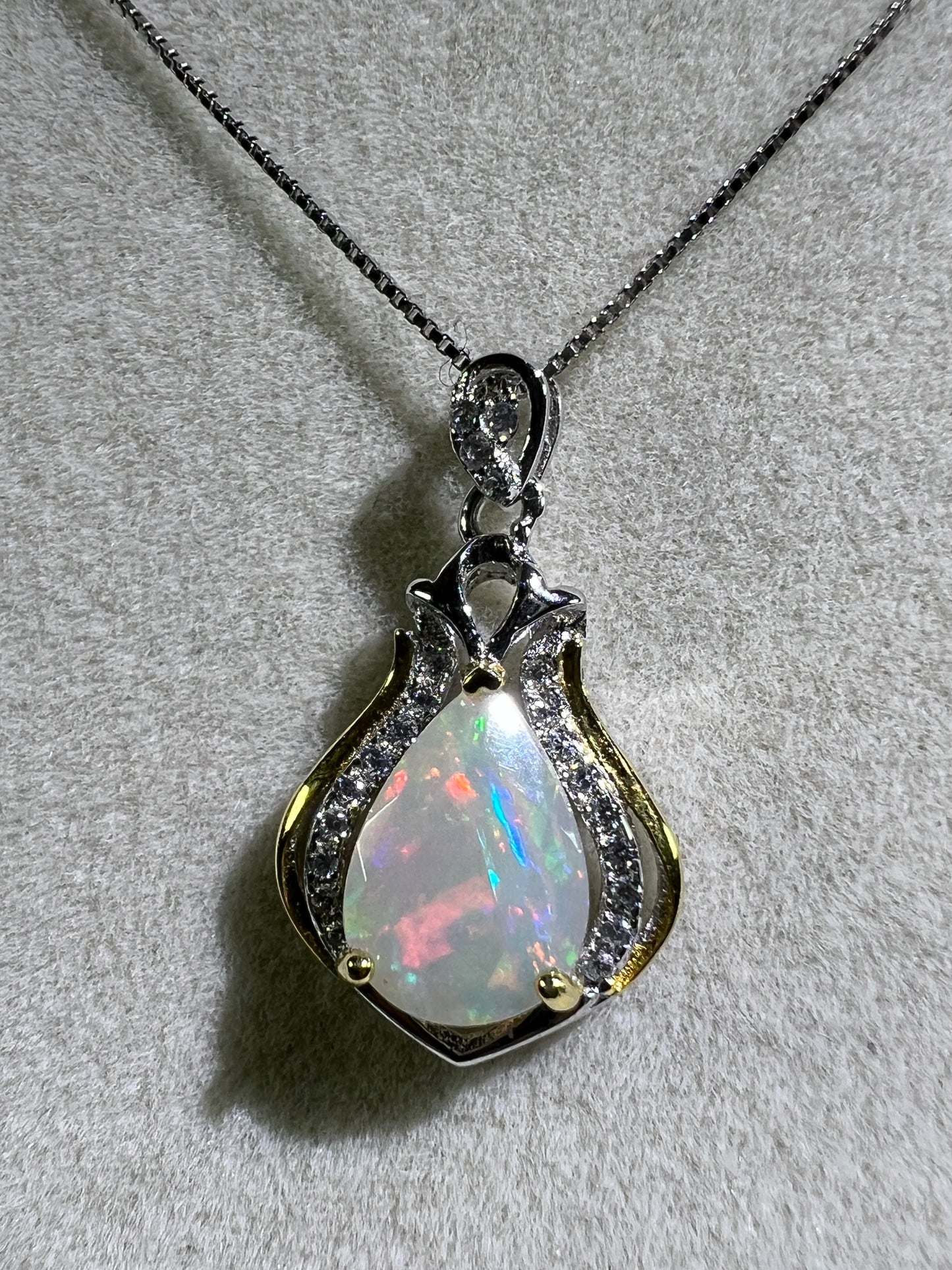 Opal Teardrop Pendant. S925 Silver Setting And Necklace. Incredible Play Of Color. Gorgeous High Quality Crystal Jewelry.