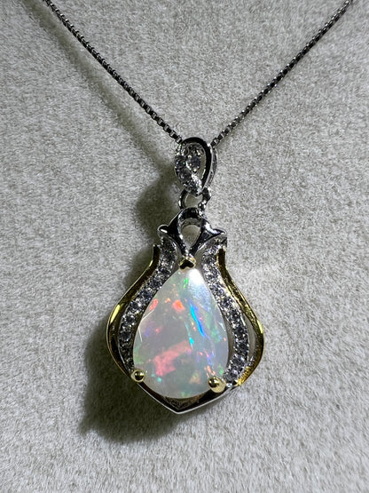 Opal Teardrop Pendant. S925 Silver Setting And Necklace. Incredible Play Of Color. Gorgeous High Quality Crystal Jewelry.