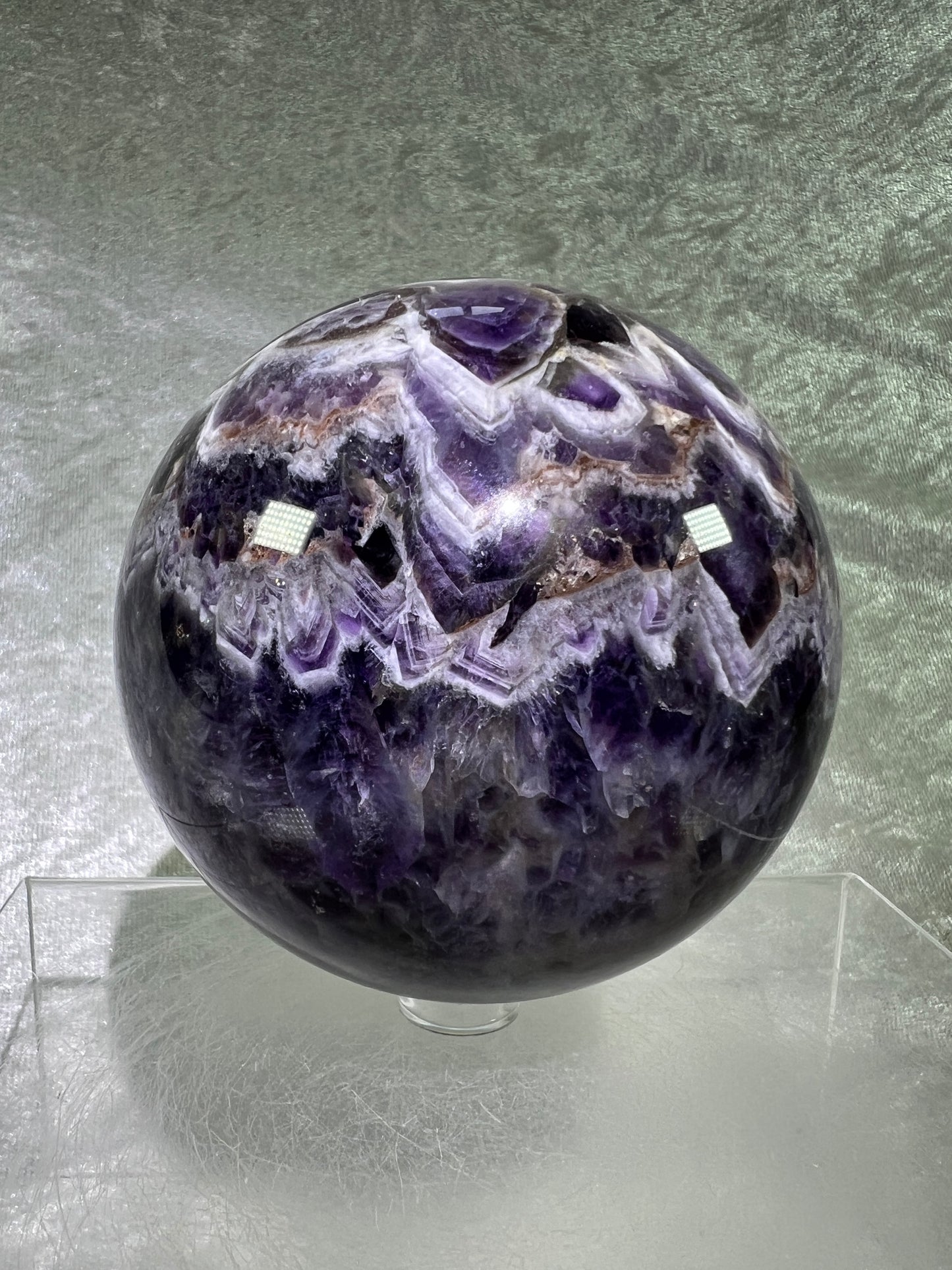 Dream Amethyst Sphere. 88mm. Large Chevron Amethyst Crystal. Beautiful Colors And Patterns