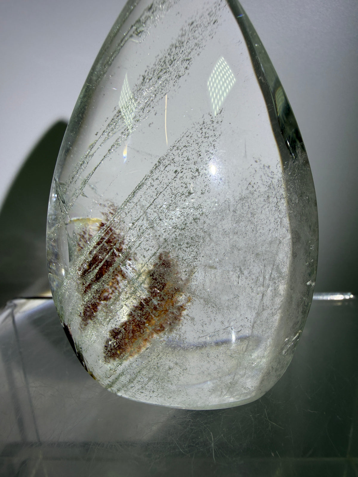 Garden Quartz Crystal Flame. Amazing Landscape And Green Phantoms. Rare Lodolite Quartz Flame