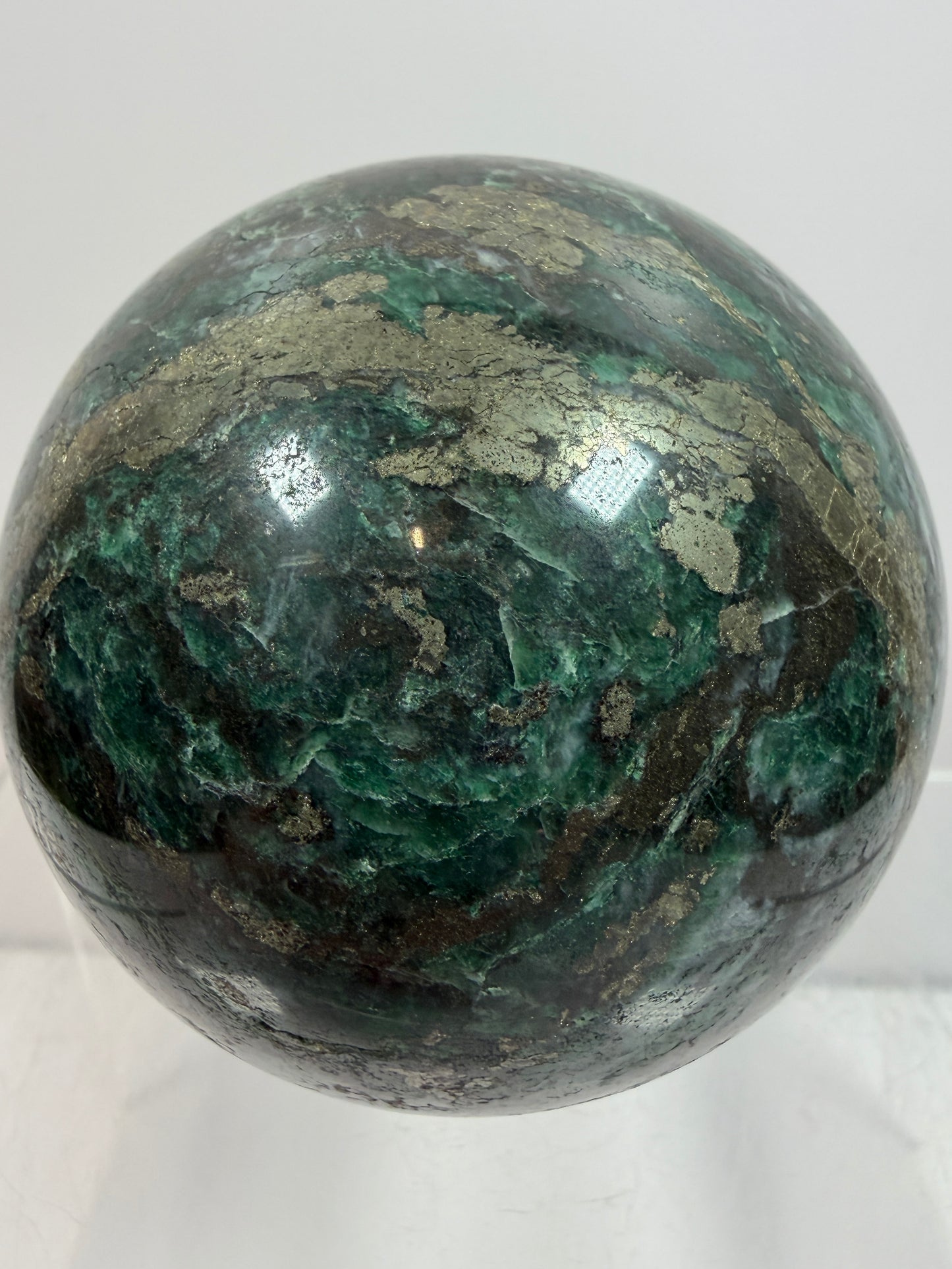 Atacamite And Pyrite Sphere. 64mm. High Quality Rare Sphere. Gorgeous Color Combination.