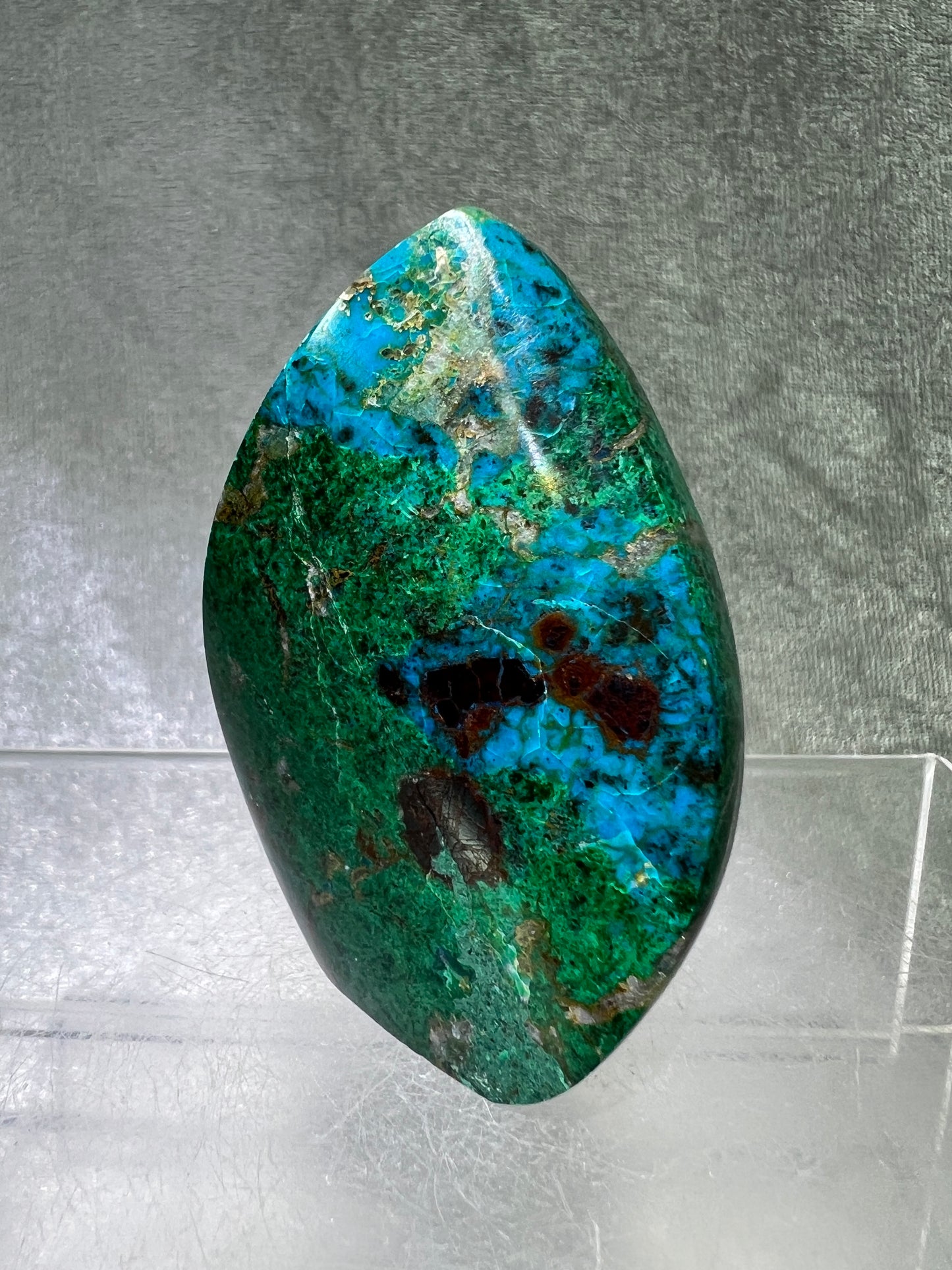 Chrysocolla Flame From Peru. Stunning Chrysocolla And Malachite Display Crystal. High Quality Flame With Gorgeous Colors.