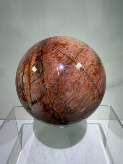 Pink Amazonite Crystal Sphere. 76mm. Stunning Colors And Flash. Gorgeous Rare Display Sphere.