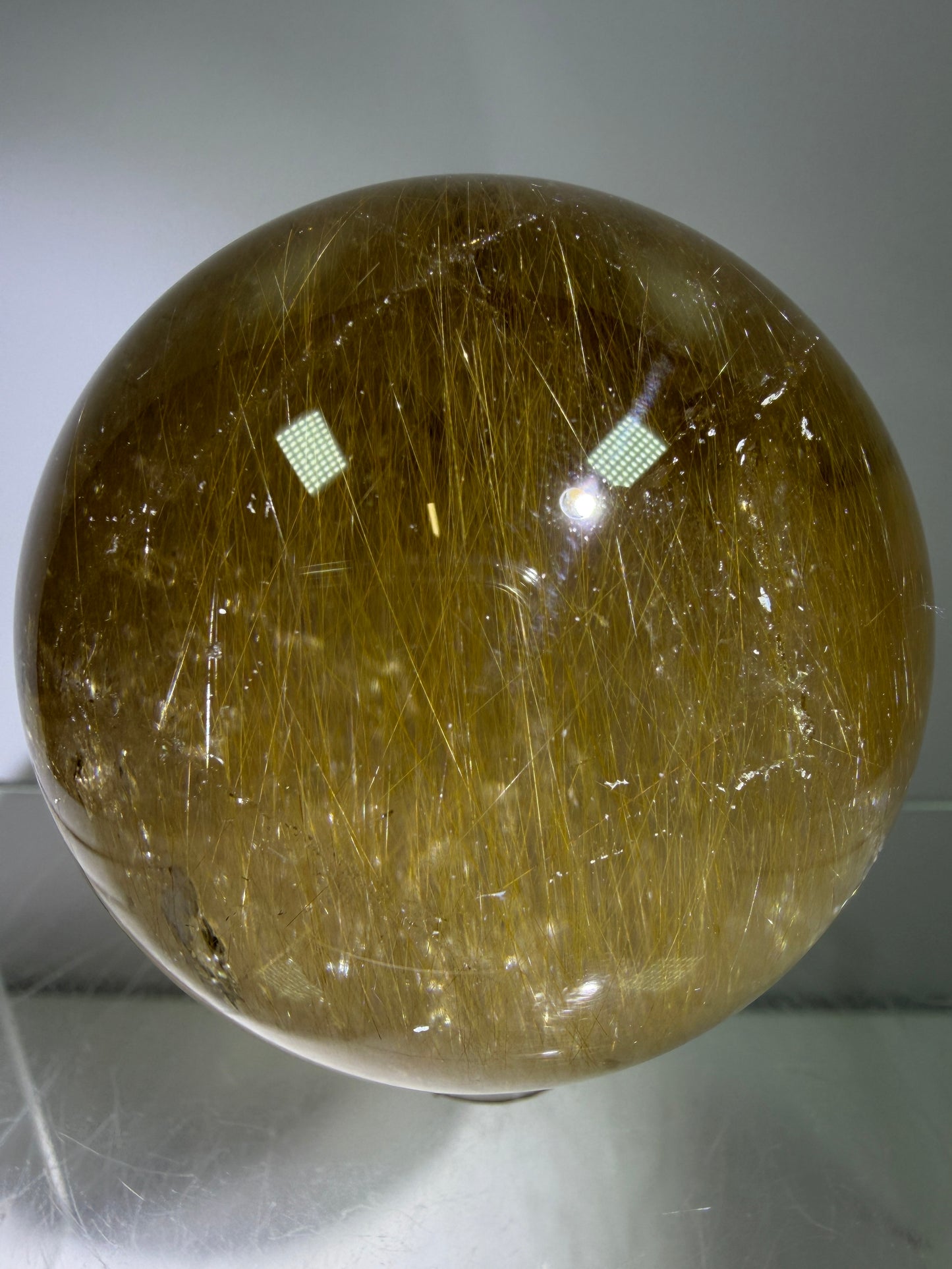 Rutile Quartz Sphere. 55mm. Unique Smoky Quartz With Stunning Golden Rutile Inclusions.