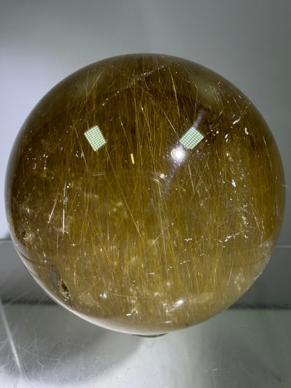 Rutile Quartz Sphere. 55mm. Unique Smoky Quartz With Stunning Golden Rutile Inclusions.