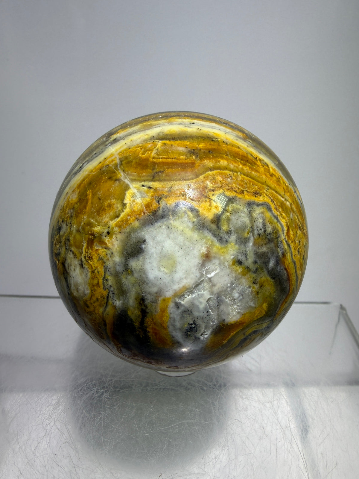 Banded Agate Sphere From Brazil. 57mm. Rare Colors And Patterns On This High Quality Display Sphere