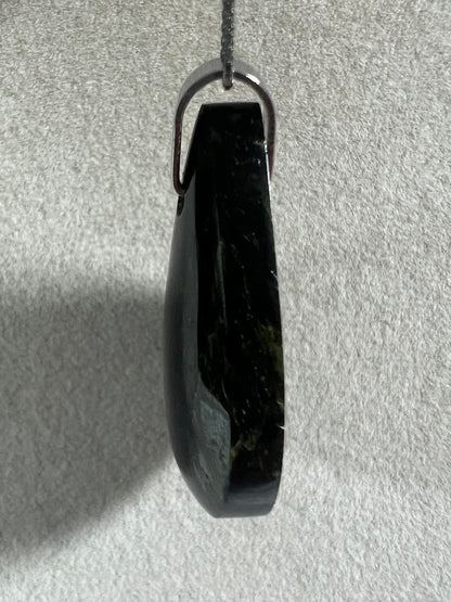 Epidote Teardrop Pendant. High Quality Gorgeous Epidote With Internal Fire From Peru. Amazing Yellow Flash. Includes S925 Silver Necklace.