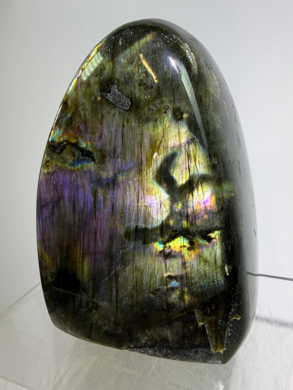 Labradorite Polished Freeform. Gorgeous Purple Rainbow Flash Spectrolite From Madagascar. High Quality Display Crystal.