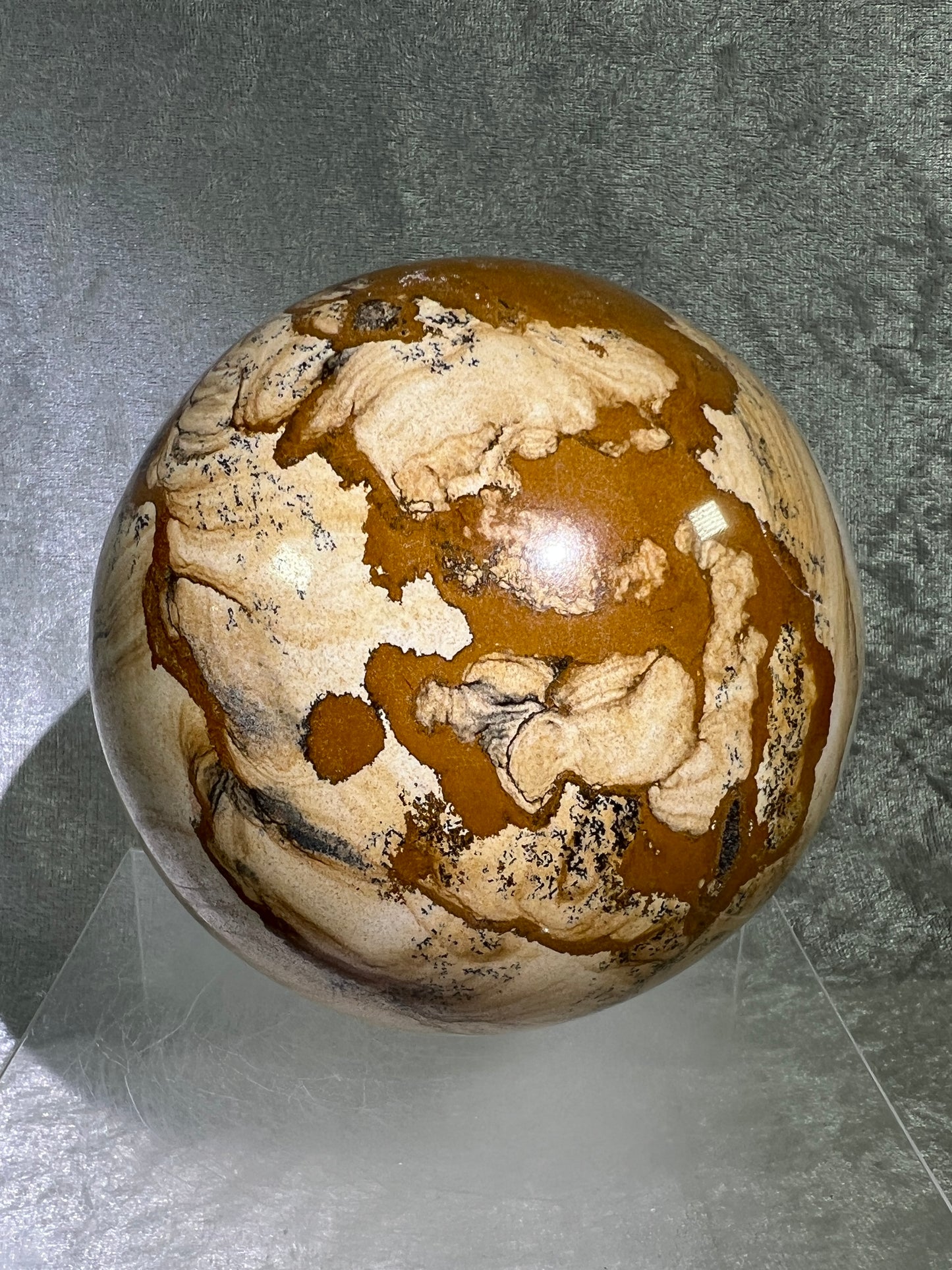 Picture Jasper Sphere. 125mm, 5.5lbs. Huge Rare Display Sphere. Amazing One Of A Kind Crystal From Namibia.