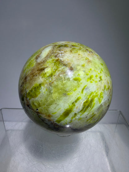 Green Opal Sphere From Madagascar. 62mm. Gorgeous Shades Of Green. Beautiful Display Crystal.