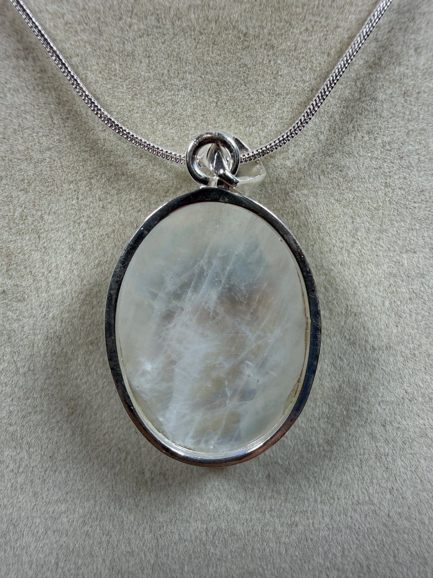 Rainbow Moonstone Crystal Pendant. Beautiful S925 Silver Crystal Jewelry. Amazing Colors With Great Flash!