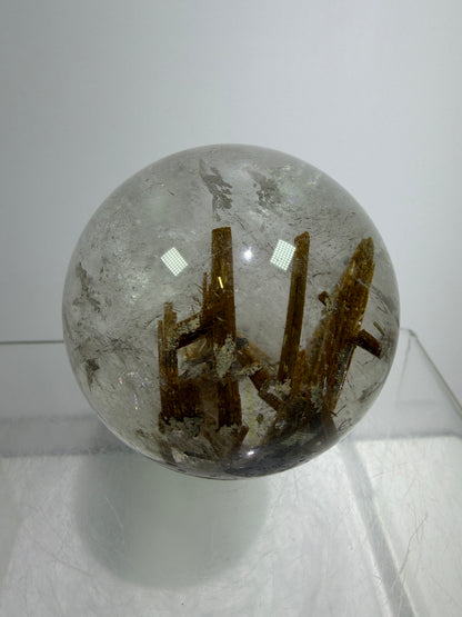 Tourmaline Quartz Sphere. Rare Tourmaline Sphere With Rainbows. Tourmalinated Quartz Display Crystal