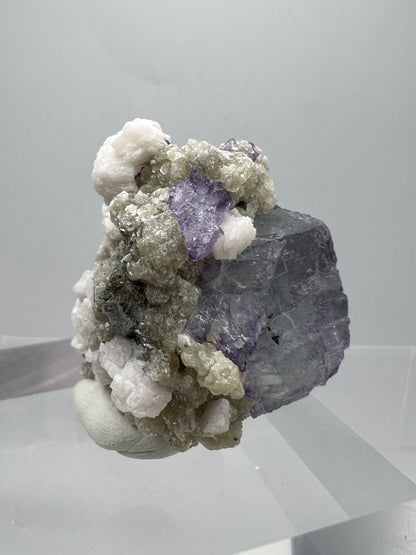 Fluorite, Calcite, And Druzy Quartz Specimen. World Famous Yaogangxian Fluorite Cubes. Beautiful Mixed Mineral Specimen.