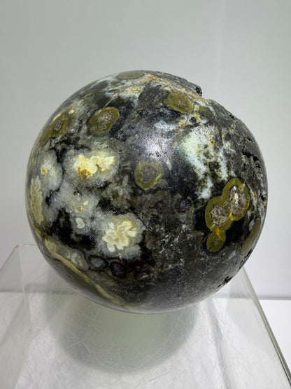 Warring States Agate Sphere. 88mm. Stunning Stalactite Druzy. Very Rare And Unique Display Sphere