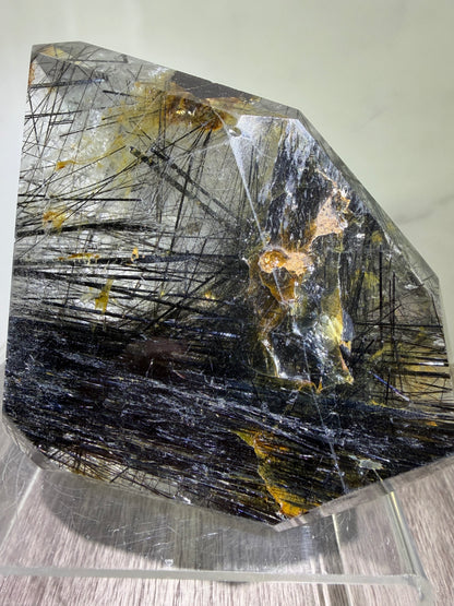 Tourmalinated Quartz Polished Freeform. Rare Large Black Tourmaline And Golden Healer.