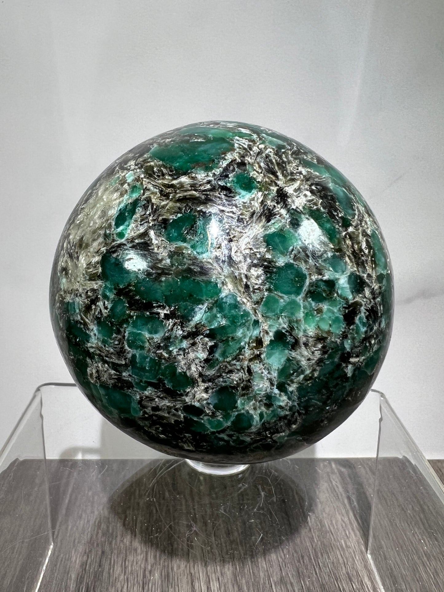 Emerald Mica In Matrix Crystal Sphere. 68mm. Gorgeous Chrome Muscovite From Zimbabwe. Amazing One Of A Kind Rare Display Crystal