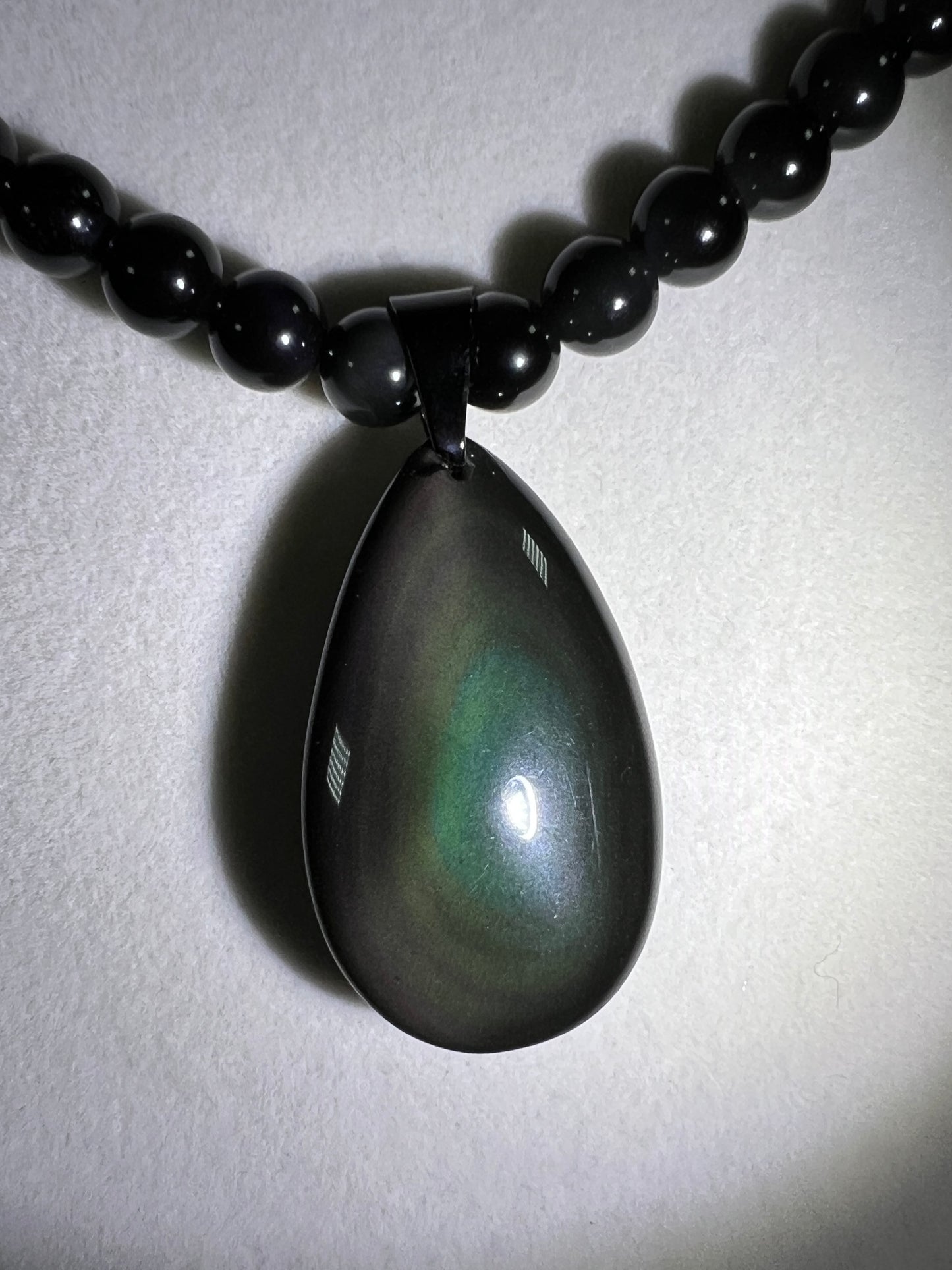 Rainbow Obsidian Pendant. Gorgeous Teardrop Cabochon. Custom Made Beaded Necklace. High Quality Jewelry