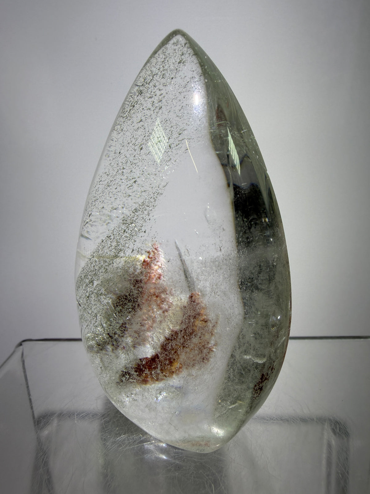 Garden Quartz Crystal Flame. Amazing Landscape And Green Phantoms. Rare Lodolite Quartz Flame