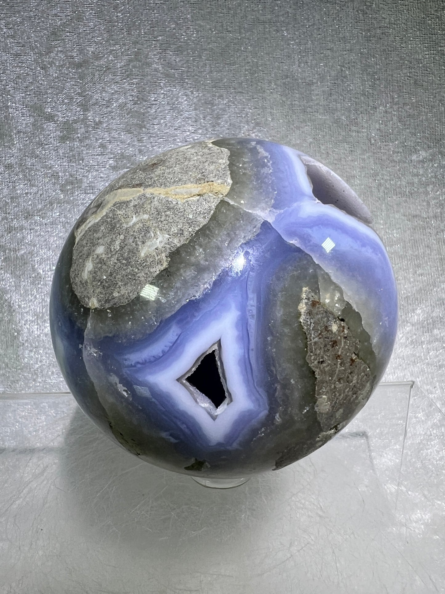 Blue Lace Agate Sphere. 74mm. Large Sugar Druzy Blue Lace Sphere. Stunning Collectors Piece.