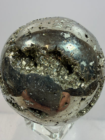 Pyrite Crystal Sphere. 52mm World Class Display Sphere From Peru. Gorgeous Top Quality Cubic Druzy