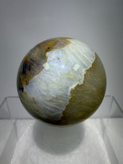 Sagenite Crystal Sphere. 61mm. Incredible Sagenite Plumes With Dendritic Agate. Rare And Unique Crystal Display Sphere