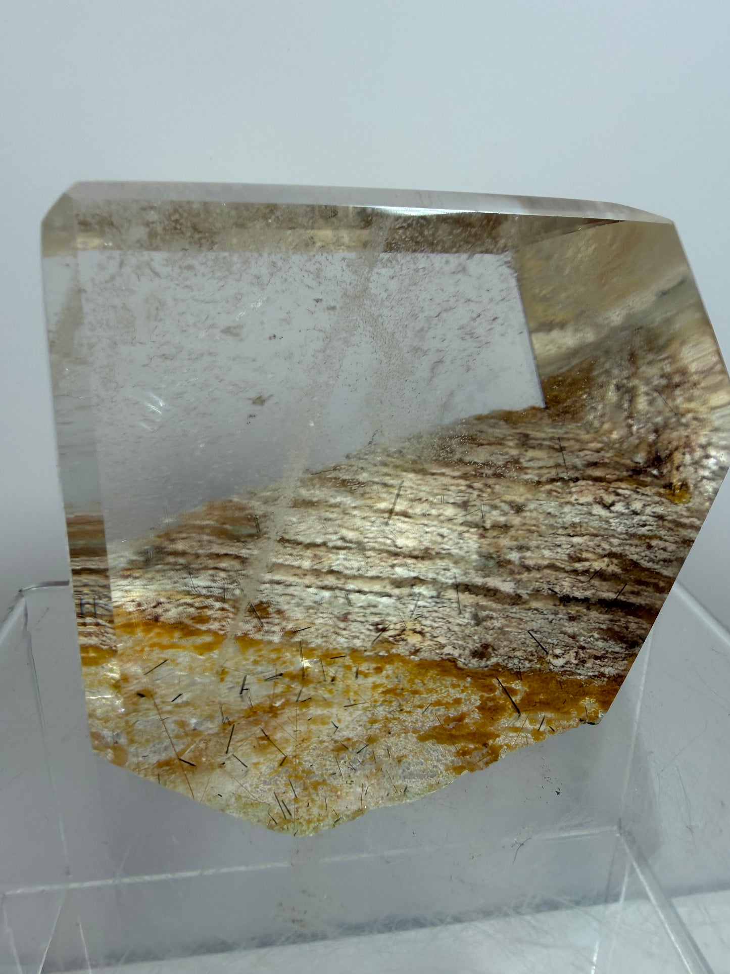 Garden Quartz Polished Freeform. Colorful Scenic Quartz With Tourmaline And Rutile From Brazil.