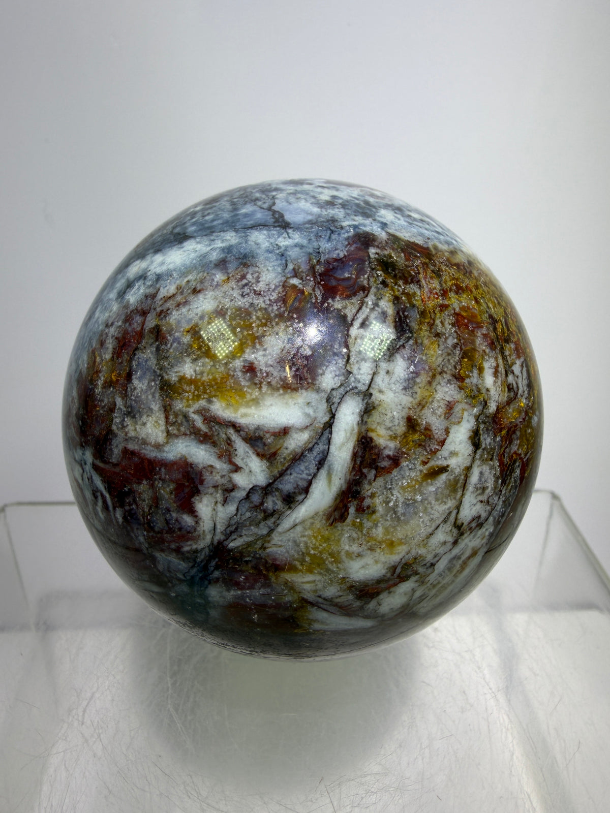 Pietersite Crystal Sphere. 66mm. Stunning Red And Blue Pietersite Crystal. High Quality Rare Display Sphere.