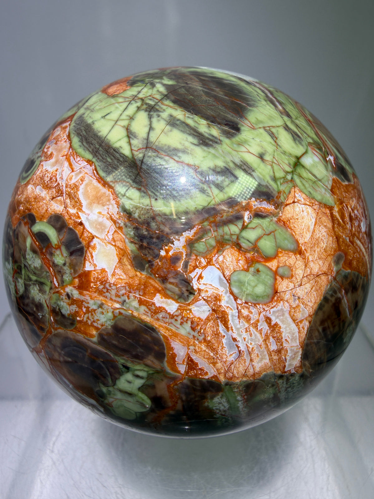 Money Agate Crystal Sphere. 73mm. Very Rare Shades Of Green. Stunning Druzy Indonesian Bloodstone. Amazing Colors And Patterns