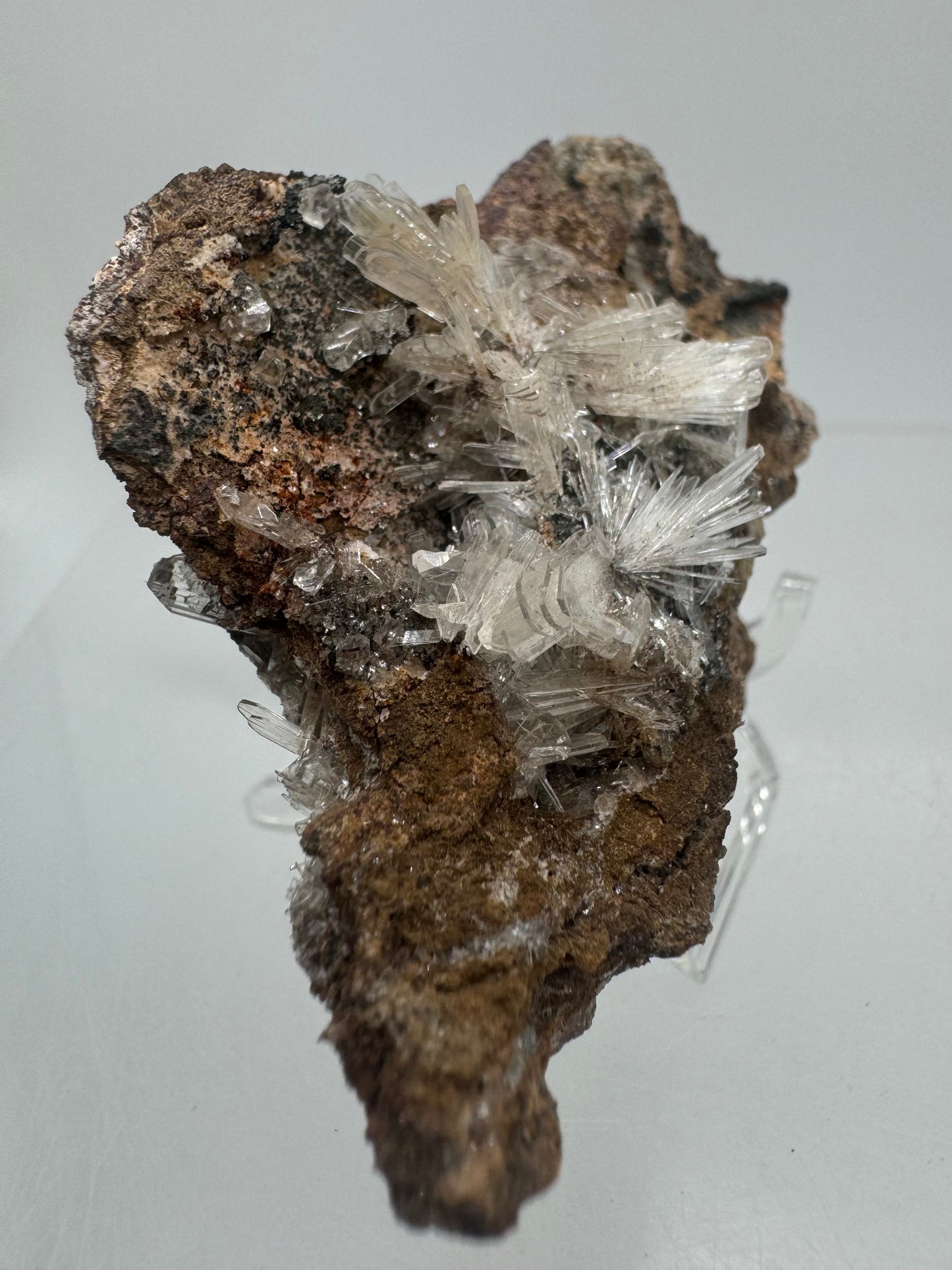 Hemimorphite And Hematite Mineral Specimen. Stunning Clear Crystal Flowers. Gorgeous Contrast In Color.