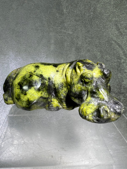 Leopard Stone Hippo Carving. Amazing Crystal Art From Zimbabwe. Incredible Collectors Piece.