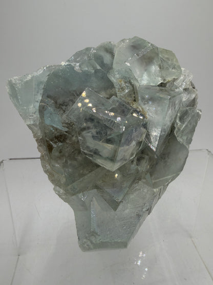 Fluorite Cubes Specimen With Iridescent Rainbows And Garden Inclusions. Gorgeous Rare Xianghualing Green Fluorite. Very Special Display Crystal