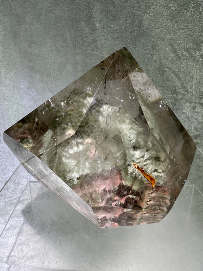 Garden Quartz Polished Freeform. Beautiful Green And Red Landscape Quartz. Amazing Polished Lodolite Freeform.