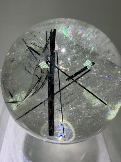 Black Tourmaline Quartz Sphere. 60mm. Massive Rare Rainbows. Gorgeous Black Rutile Sphere. Tourmalinated Quartz Display Crystal