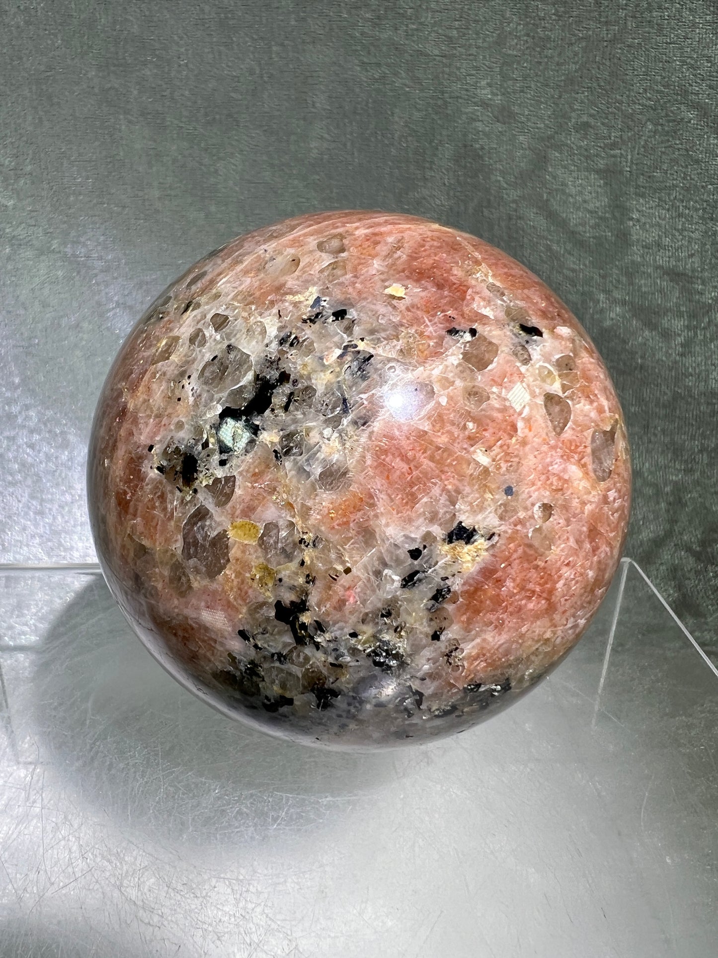 Sunstone Crystal Sphere. 76mm. Gorgeous Confetti Sunstone Sphere. High Quality Display Crystal