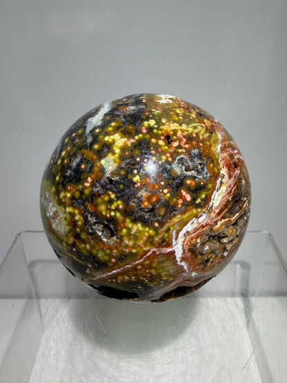 Ocean Jasper Sphere. 67mm. High Quality Druzy Display Crystal. Beautiful Peach Sugar Druzy