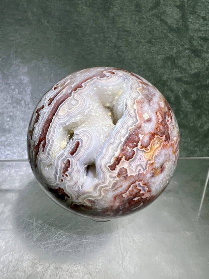 Mexican Crazy Lace Agate Sphere. Gorgeous High Quality With Amazing Druzy And Patterns. Rare Shades Of Pink.