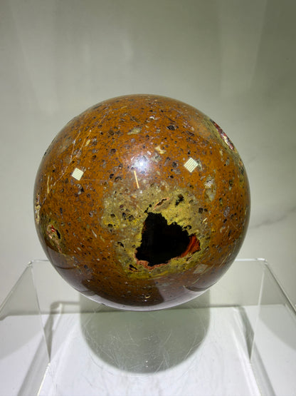 Red Fox Agate Sphere. 74mm. Amazing Druzy Crater Agate From Argentina. Rare Botryoidal Nodules