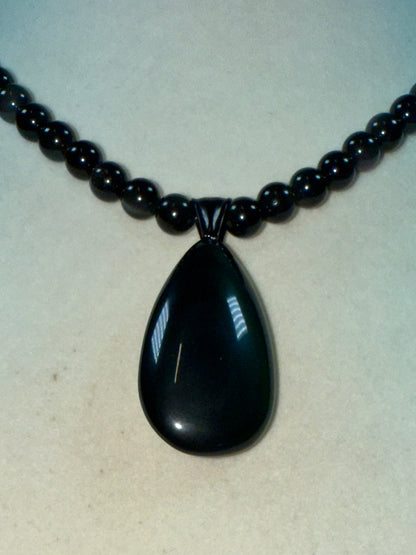 Rainbow Obsidian Pendant. Gorgeous Teardrop Cabochon. Custom Made Beaded Necklace. High Quality Jewelry