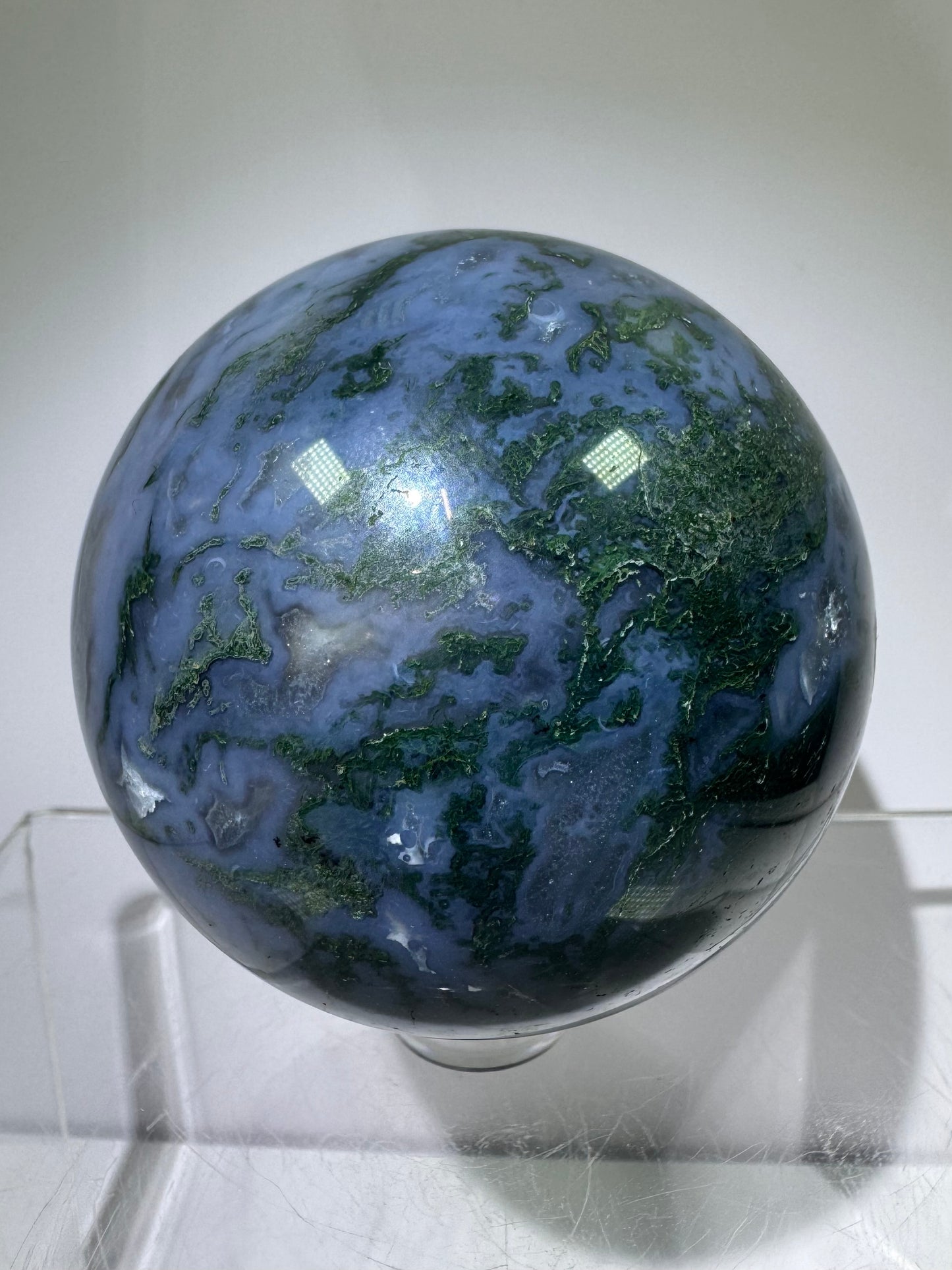 Moss Agate Sphere. 62mm. Beautiful Druzy Blue Moss Agate. Rare Colors With Gorgeous Patterns.
