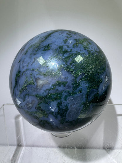 Moss Agate Sphere. 62mm. Beautiful Druzy Blue Moss Agate. Rare Colors With Gorgeous Patterns.