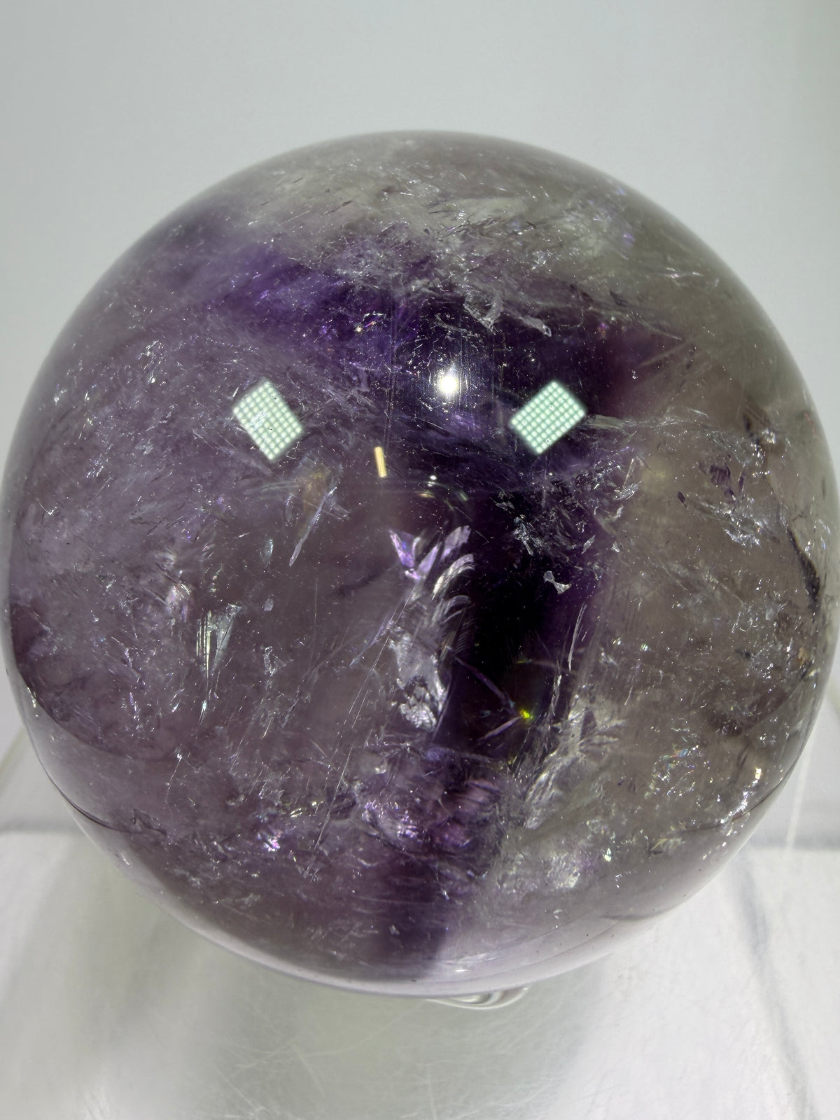 Phantom Amethyst Sphere. 74mm. Gorgeous Amethyst With Nice Rainbows. Amazing Display Sphere.