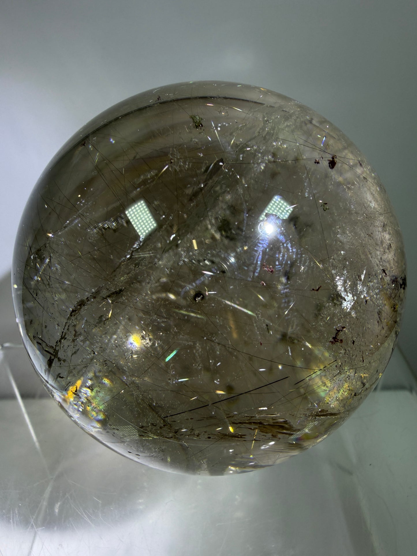Rutile Quartz Sphere. 69mm. Stunning Large Display Sphere. Gorgeous Golden Rutile And Garden Quartz Inclusions.