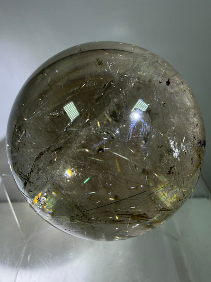 Rutile Quartz Sphere. 69mm. Stunning Large Display Sphere. Gorgeous Golden Rutile And Garden Quartz Inclusions.