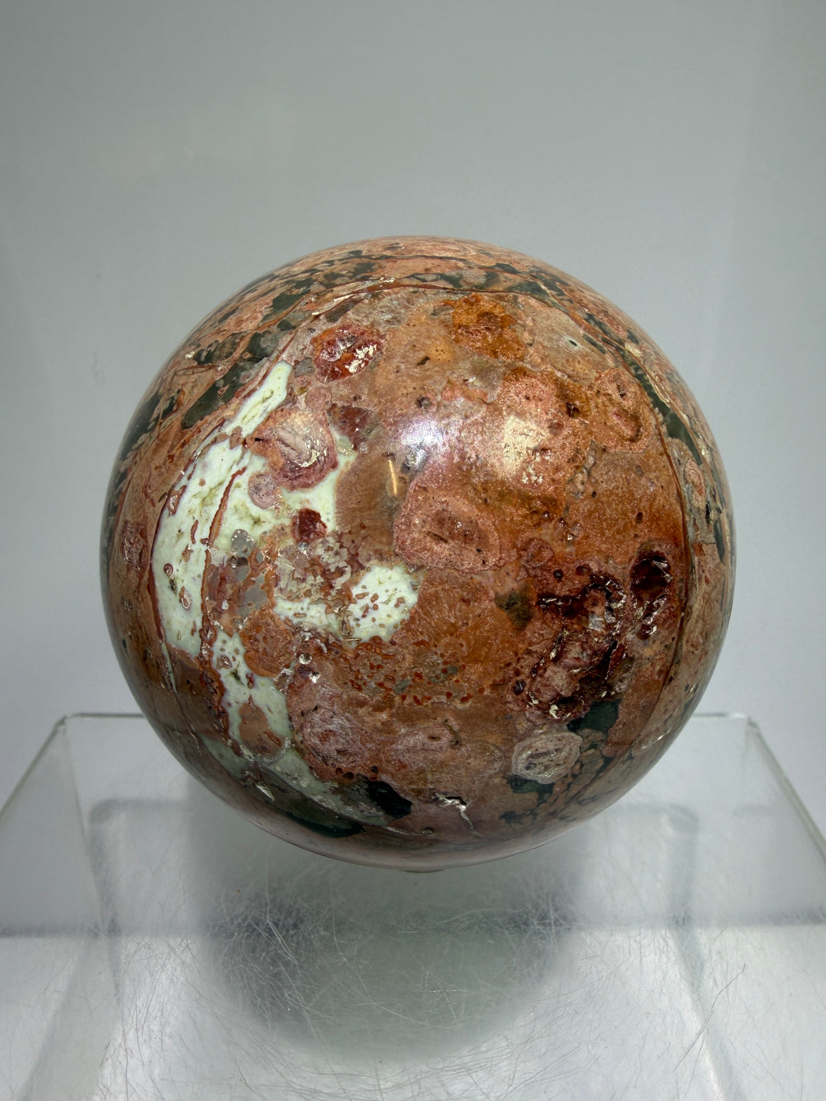 Fire Calcite Crystal Sphere. 74mm. Amazing New Material. Beautiful Large Display Sphere With Nice UV Reaction.