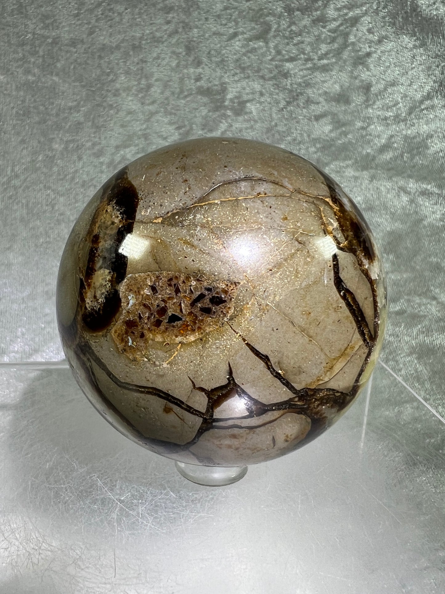 Septarian Crystal Sphere. 65mm. Amazing Dragons Egg Display Crystal. Extraordinary Mineral From Madagascar.