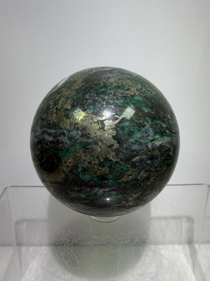 Atacamite And Pyrite Sphere. 64mm. High Quality Rare Sphere. Gorgeous Color Combination.