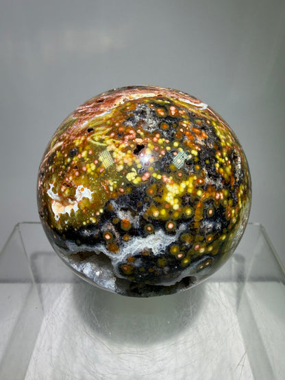 Ocean Jasper Sphere. 67mm. High Quality Druzy Display Crystal. Beautiful Peach Sugar Druzy